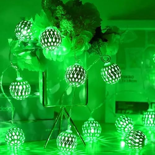 SHANJIA Cadena De Lámparas Esféricas LED, 6m 40LED Guirnalda de luces LED tipo globo funciona con pilas, para interiores, dormitorios, fiestas, cumpleaños, decoración de árbol de (Verde, Plateado)