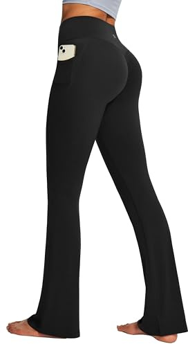 IUGA Mini Flare Leggings for Women Tummy Control Hidden Scrunch Butt Flared Yoga Pants with Pockets No Front Seam Workout Black