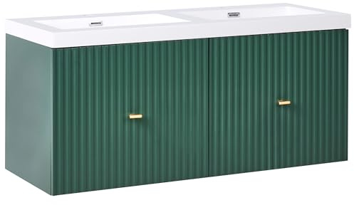 Väggmonterat Badrumsskåp med Dubbel Tvättställ MDF Framsida 4 Lådor Guldhandtag 120 x 46 cm Smaragdgrön Lago