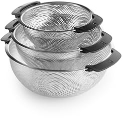 BRA | Set 3 escurrideras 18-22-26 cm, Acero Inoxidable 18/10, Microperforaciones de precisión para drenaje Rápido, Base elevada, Superficie Lisa, Apto para lavavajillas