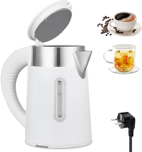 Wasserkocher, 0.8l Mini Camping Kettle, Kompakt & Leicht Reisewasserkocher Mit Abschaltautomatik Und überhitzungsschutz Für Schlafzimmer, Camping, Reisen, Büro (Weiß)