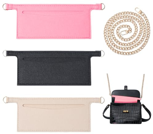 PH PandaHall 3 Couleurs Conversion D'insert de Sac à Main Tissu Feutré Portefeuille Insert avec Chaîne Dorée Organisateurs Sacs Intérieurs pour Femmes Sacs Portefeuilles en Bandoulière 8x22cm
