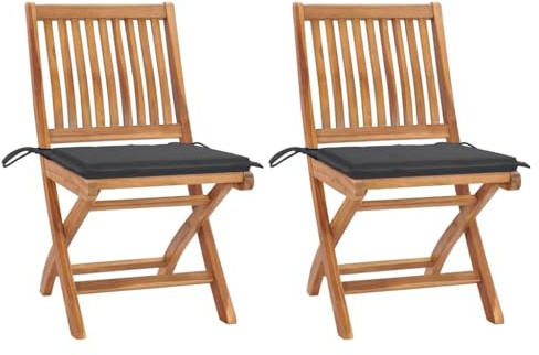 Mimdixy Lot de 2 fauteuils de relaxation - Avec coussins anthracite - En teck massif - Pour balcon, jardin, salon - Montage rapide