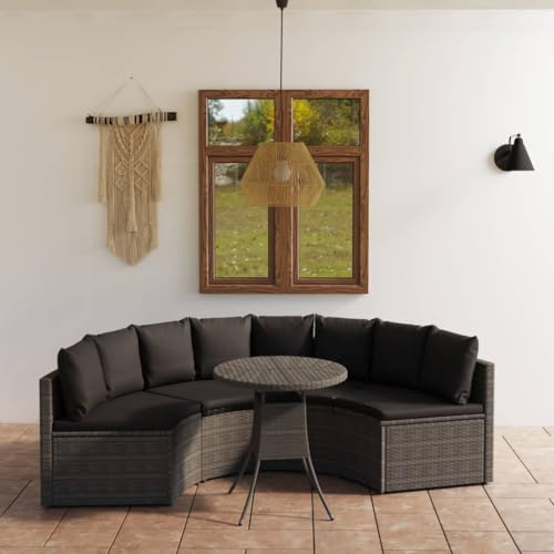 LoogCape Ensemble de 5 canapés de jardin avec coussins, en polyrotin gris, forme éventail, meubles d'extérieur pour terrasse, balcon, véranda
