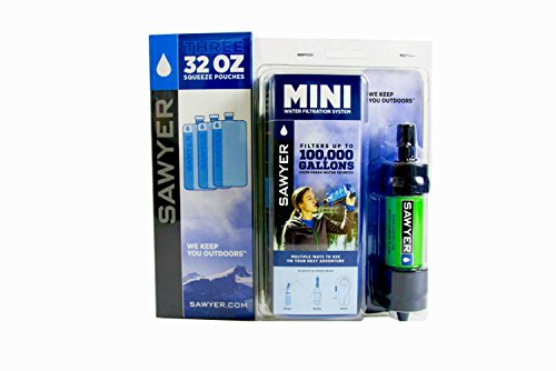 SAWYER Mini - Filtro acqua originale SPARSET con 3 sacchetti da 1 litro o 2 sacchetti da 2 litri, - Sawyer Mini verde, 3 x 1 Liter