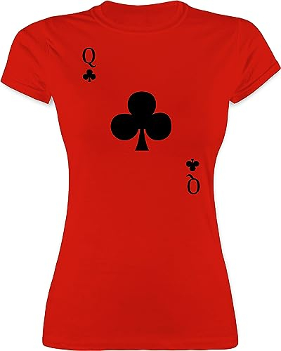 Shirt Damen - & Fasching - Kreuz Queen Kartenspiel Karneval Kostüm Kreuz Dame I - L - Rot - Tshirt Faschings-t-Shirt Faschings q t-Shirts Partner Karnevals t- Shirts fassenacht Poker