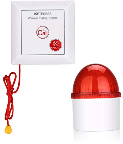 Retekess TH103 Sistema di Allarme, Suono e Luce del Sistema di Chiamata, IP54 Impermeabile Pulsante Chiamata Con SOS Corda di Tirare per Paziente Anziano, Personale Casa (1 Pulsante + 1 Ricevitore)