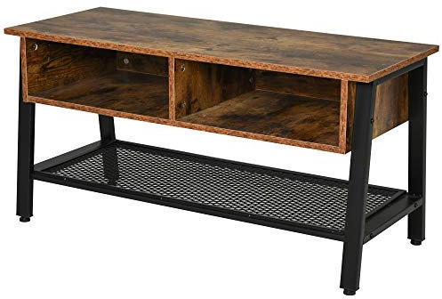 HOMCOM TV Stand Cabinet, Industrial TV Unit for TVs up to 45, 100cm TV Cabinet with 2 Open Compartments and Mesh Bottom Shelf for Living Room, Rustic Brown