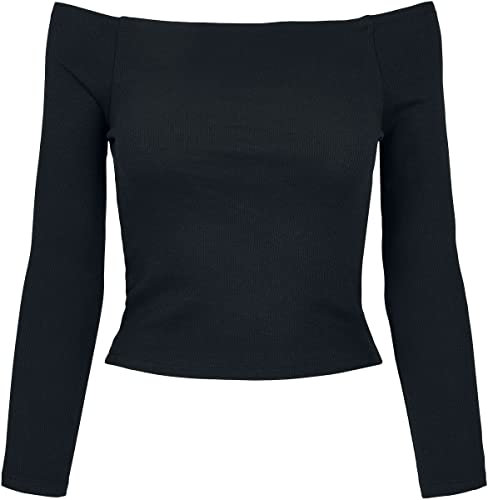 Urban Classics Damen Lange mouwen voor Dames, Off-Shoulder Rib T Shirt, Schwarz, S EU