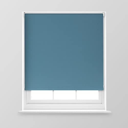Trimmable Blackout Roller Blind - 6FT - BLUE STONE - 180cm(W) x 170cm(L) | Polyester Thermal Blackout Roller Blind with Trim-To-Size Fit, Blocks Light, Retains Warmth, Ideal for Bedrooms & Lounges