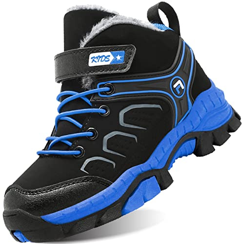 IYVW X88 Chaussures d'hiver garçons Étanche Bottes de Neige Bottes d'hiver Fourrure Doublé Chaud Antidérapantes Outdoor Bottes de Randonnée noir bleu 36 EU