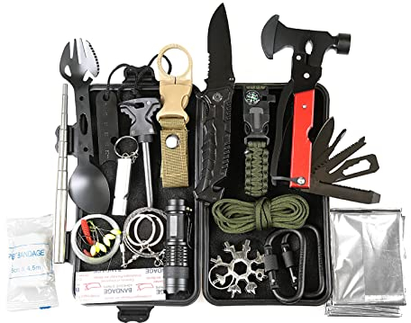 Lixada 18-in-1 Survival Kit Notfall Überlebens Kit Überlebensausrüstung Werkzeugbedarf Erste Hilfe Ausrüstung für Wandern Jagd Camping Abenteuer