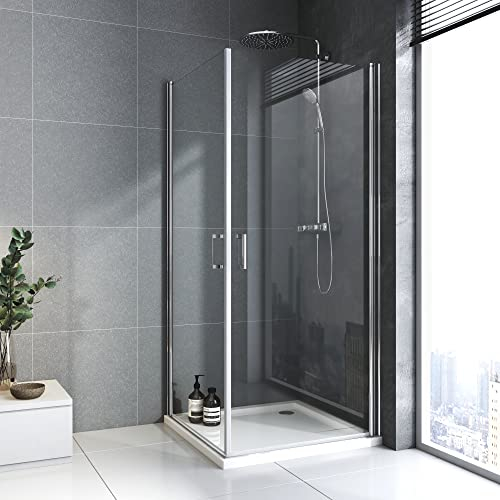 Duschkabine Eckdusche 90x90x195cm, Duschabtrennung Eckeinstieg Duschtür Doppel Pendeltüren Duschwand Schwingtür 6mm EGS Glas NANO Beschichtung