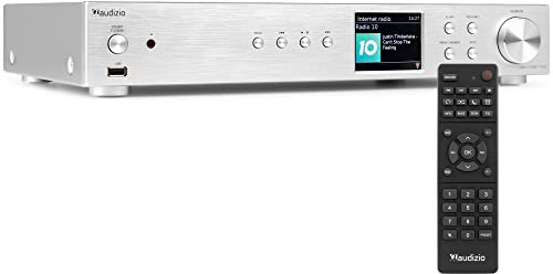 Audizio Adria All-in-One DAB+ & Internet Radio Tuner - Bluetooth 5.0, Spotify Connect, WiFi, USB MP3 Player, Digital & Analogue Outputs, Brushed Aluminium, Remote Included, 3.2 LCD Display