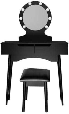 Home Deluxe - Schminktisch Miranda - Schwarz: - 130 x 80 x 40 cm, 8 LED´s wählbar zwischen 3 Lichtfarben, steuerbar über Touchbutton, inkl. Hocker I Kosmetiktisch Make - UP Tisch