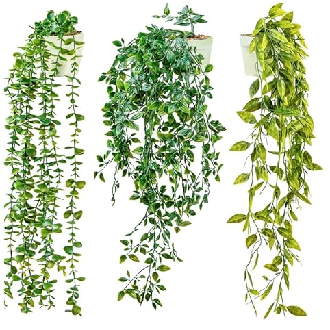 DREAMS 21 3-pack Fake Hanging Plants Artificial Indoor/Outdoor | Hanging Plants for Room Decor, Wall Shelf, Patio Garden