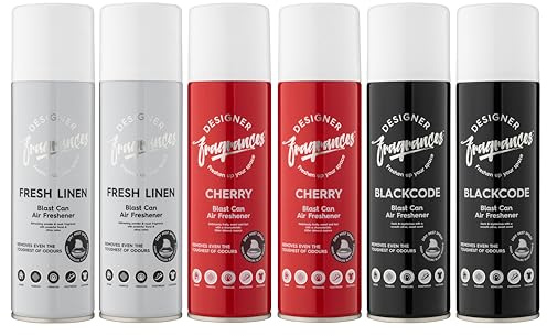 Designer Fragrances 6 Pack Favourites Bundle - Luxury Air Freshener Blast Cans - For Home & Vehicles – Natural Oils, Lasting Smell, Dry Mist Quick Release Spray – Deodorise & Neutralise Odours – 300ml