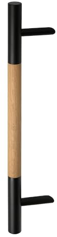 HISKA Haustürgriff Silence Ø35mm Eiche Natur | 45° schräge Stützen | Stoßgriff variables Achsmaß Holzgriff Türgriff Haustür außen (Schwarz 1200)
