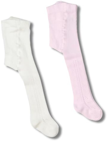 Coccoli | 2 Paia Collant Bambina e Neonata, Calze in Cotone Elasticizzato con Motivo Traforato a Tinta Unita, Made in Italy (rosa-panna, 6/12)