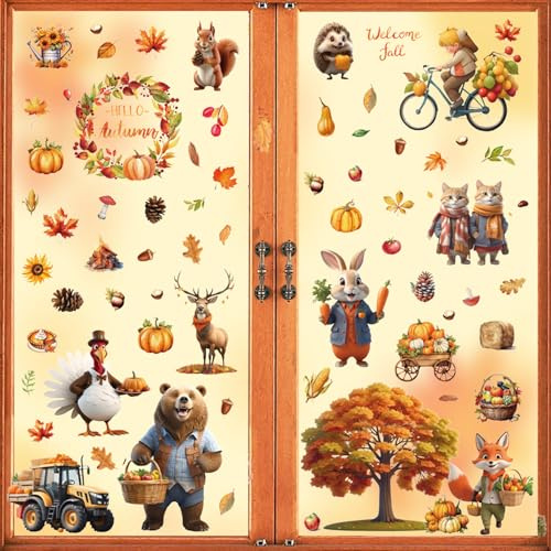 Thanksgiving Automne Stickers,Automne Décoration Autocollant,Autocollants de Décoration pour Fenêtre,Autocollant Feuille D'érable d'automne,Autocollant Automne,pour Maison Fête Deco Decor.