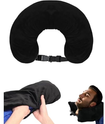 HINPOKAY Oreiller de Voyage a remplir de Vetement,Oreiller Voyage,Coussin de Nuque remplissable pour Avion,Housse de Coussin de Nuque Tubulaire en Forme de U sans Rembourrage pour Voyage (Noir)
