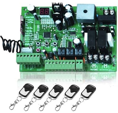 Control Board for AC Sliding Gate Opener, C24V Swing Gate Opener Motor Control Unit PCB Controller Circuit Board Electronic Card for Electric Automatic Gate Openers(5 Remote Control)