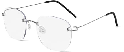 KoKoBin Occhiali da lettura in titanio senza montatura anti luce blu, per uomini e donne, argento