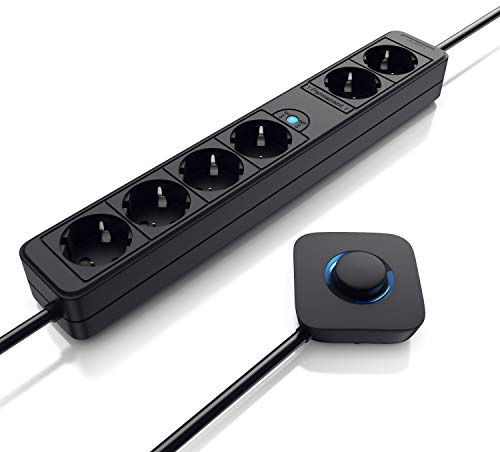 CSL - Steckdosenleiste 6 Fach mit Fußschalter - Mehrfachsteckdose für Wandmontage - Mehrfachsteckdosenleiste mit Berührungsschutz - Mehrfachstecker mit 2X Dauer ON Steckern