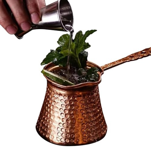 Cafetière turque – Tasse à café arabe plaquée cuivre | Théière turque turque à long manche en métal | Théière turque classique à large ouverture