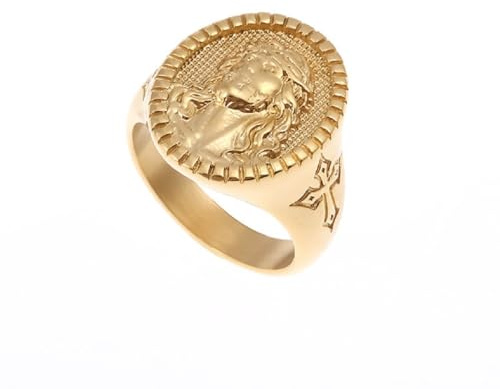 Anillo de cabeza de Jesús para hombres, oro y Cristo, Jesús, anillo de cruz de roca, moda católica, joyería de Dios para hombre