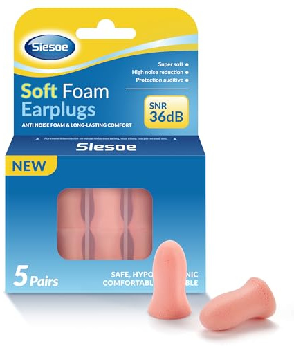 SIESOE 2025 Pro Version Tappi Orecchie Dormire, Schiuma a Memoria Termoadattiva per Viaggi, Lavoro, Chi Dorme di Lato & Riduzione del Rumore (5 Paia con Custodia)