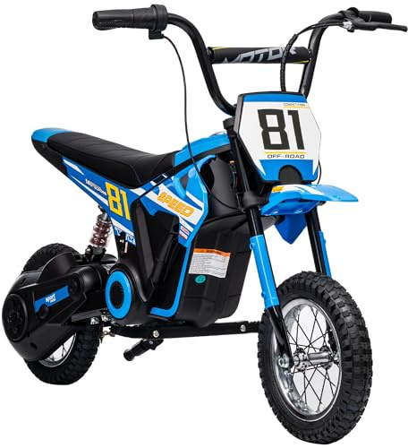 AIYAPLAY Moto Eléctrica para Niños 24V, Moto Eléctrica Infantil con Motor 250W, Velocidad de 6-16km/h, Ruedas de 12'' y Suspensión Trasera, para Niños de 8-12 Años, Azul