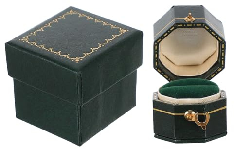VALICLUD Scatola Conservazione Carta in Similpelle Vintage e per Anelli Ottagonale Verde, Porta Compatto Confezionamento, per Compleanni e Anniversari