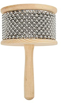 Vroomoto Cabasa [Portable Cabasa] Handslagverk Shaker Rytminstrument Trä Handvevad Toy Steel Ball Sound Maker med Trähandtag för Barn 4+ (Stor läsning)