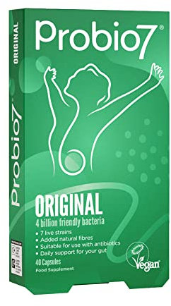 Probio7 Original | Vegan Approved | with 4 Billion CFU, 7 Live Bacterial Strains + 2 Types of Natural Fibre | Digestive Health Supplements, Probiotics for Gut Health, 40 Capsules