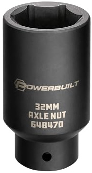 Powerbuilt 1/2-inch Drive Axle Nut Socket, 32mm 6 Point Extra Deep, Remove Front Wheel Drive Axle Shaft Nuts, Pin Hole - 648470