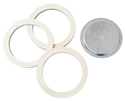 Bialetti, guarnizione per caffettiera da 2 tazze, 3 guarnizioni + filtro