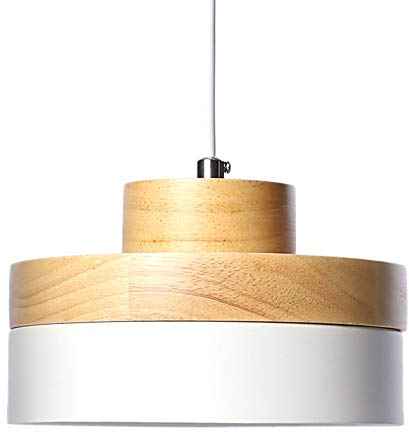 Chrasy E27 Metall Pendelleuchte Hängeleuchte Pendellampe Deckenleuchte Beleuchtung Moderne Hänge Deckenbeleuchtung für Esstisch E27 Fassung Naturholz Oben und Weiß Metall Oberfläche(Weiß)