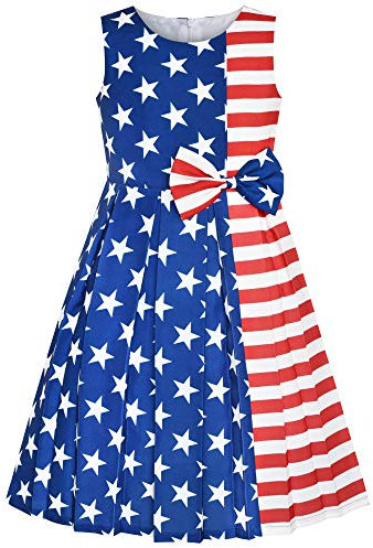 Sunny Fashion Girls Dress American Flag National Day Party Dress Age 7 Years