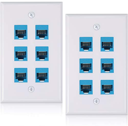 Weewooday 2 Pcs RJ45 Wall Plate 6 Port Ethernet Wall Plate Cover Cat6 Female to Female Jack Inline Coupler Ethernet Cable Faceplates for Cat5 Cat5e Cat6