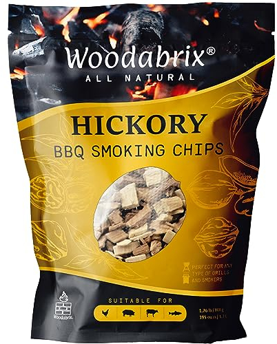 Woodabrix Hickory Wood Chips I BBQ Wood Chips are suitable for Charcoal, Gas and BBQ/Smoker I 100% Natural and Eco-friendly I 800 grams (3.2 Litre / 195 cu in)