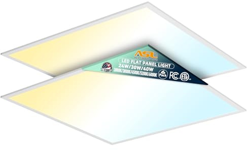 Allsmartlife 2x2FT LED Flat Panel Troffer Light, 2-Pack 5CCT (3000K-3800K-4500K-5200K-6000K), Triac Dimmable, 2X2 Recessed Back-Lit Drop Ceiling Light Fixture
