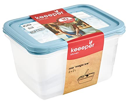 keeeper Lot de Boîtes de Conservation Alimentaire, Couvercle Réinscriptible, 2 x 2 l, 20,5 x 15,5 x 10,5 cm, Mia Magic Ice, Nordic Blue