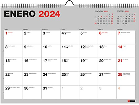 Miquelrius - Calendario Pared 18 Meses, de Julio 2023 a Diciembre 2024, Tamaño A4, Gris