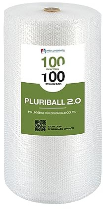IMBALLAGGI 2000- Pluriball Imballaggio 50% Materiali Riciclati Pluriball 2.0, 1 Rotolo 100mtx100cm 28gr/mq, Plastica per Imballaggio con Bolle Valida come Imballaggio per Spedizioni Protezione Oggetti