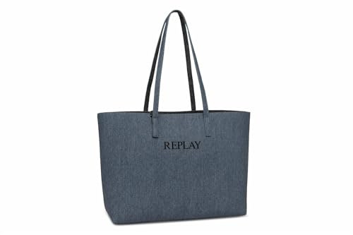 Replay Damen Tote Bag Tasche Mittelgroß, Mehrfarbig (Blue Denim + Black Denim 1631), Onesize