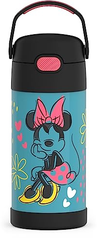 THERMOS FUNTAINER Water Bottle with Straw - 12 Ounce, Minnie Mouse - Kids Stainless Steel Vacuum Insulated Water Bottle with Lid