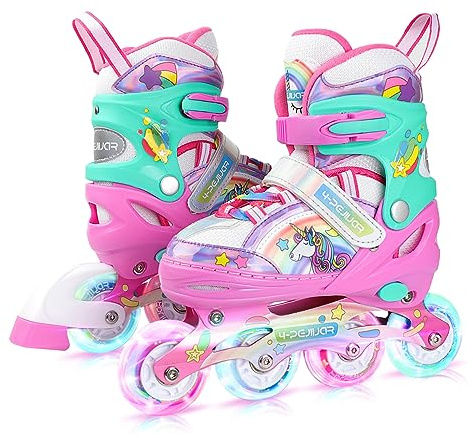 Unicorn Rainbow Inline Skates for Girls Teens Womans,4-Pejiijar Roller Skates for Girls Ages 6-8-12 w/Luminous Wheels,Kids Adjustable Roller Shoes for Birthday Xmas Gifts