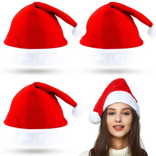 Atuoxing 3 Stück Weihnachtsmütze, Nikolausmütze, Erwachsene Plüsche Weihnachtsmann, Weihnachtsfeier Mütze, Unisex, Verwendet für Weihnachts- und Neujahrskostüm-Partydekoration (B)
