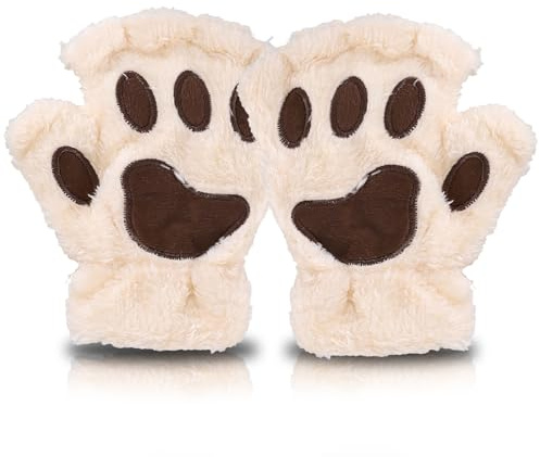 AffeGifts Cat Paw Gloves, Plush Fingerless Gloves Cute Half Finger Warm Winter Gloves Cat Cosplay Gloves for Women and Teenage girls